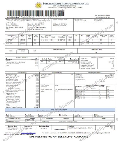 INDIA PVVNL utility bill Word and PDF template